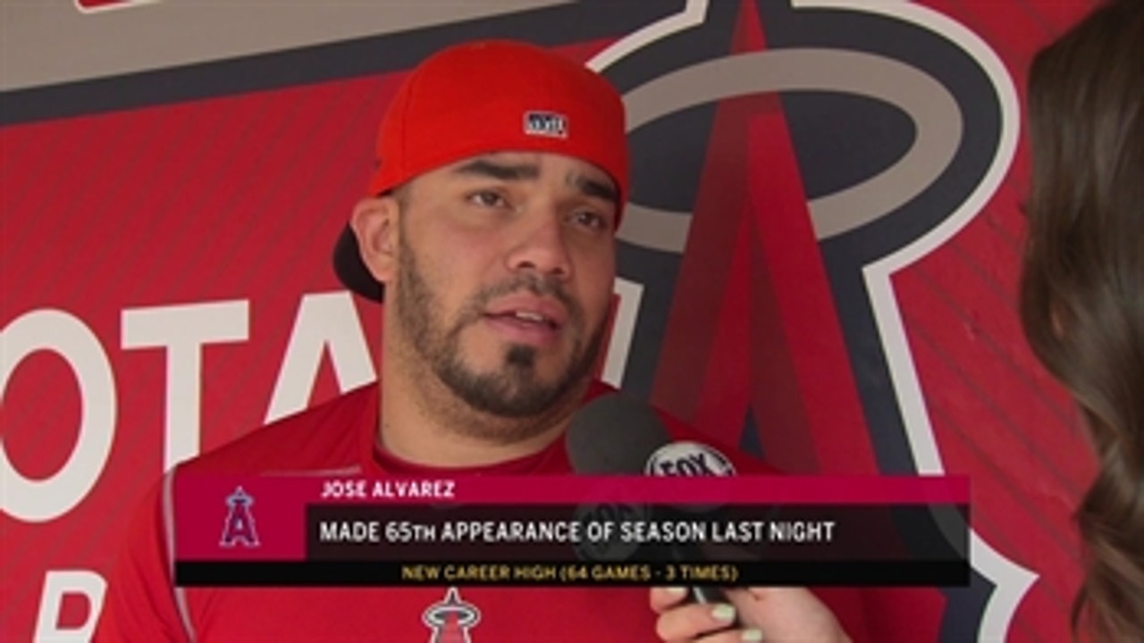 Alex Curry chats with Angels pitcher Jose Alvarez