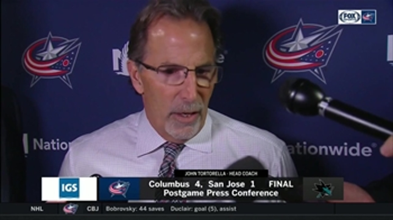 Coach John Tortorella thought the 
Blue Jackets demonstrated the right attitude and style of play against the Sharks