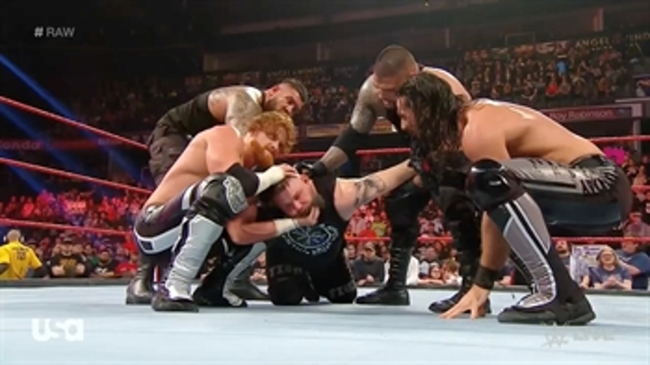 Kevin Owens teams up with the Viking Raiders to battle Seth Rollins' 'Disciples' in a 6-man tag