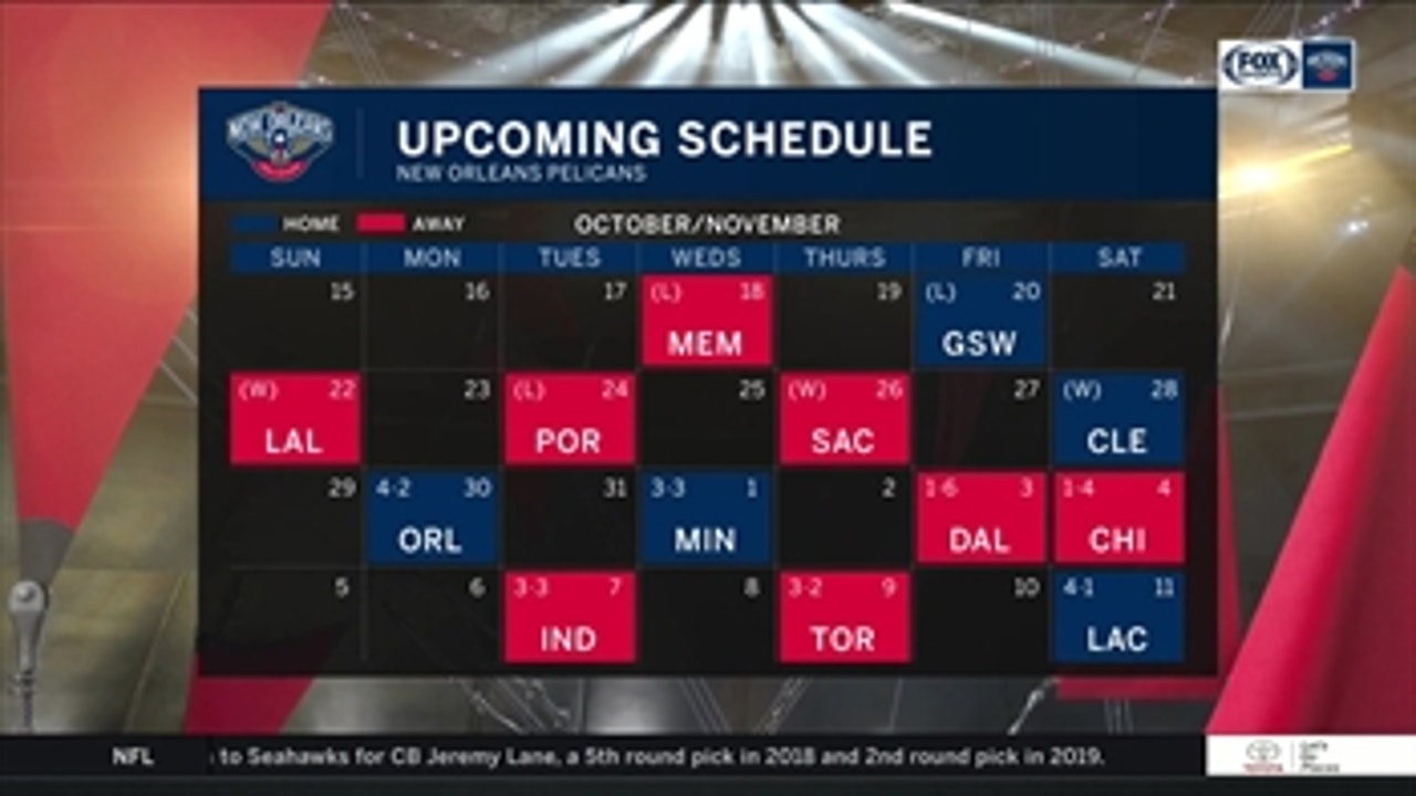 Upcoming schedule for New Orleans ' Pelicans Live
