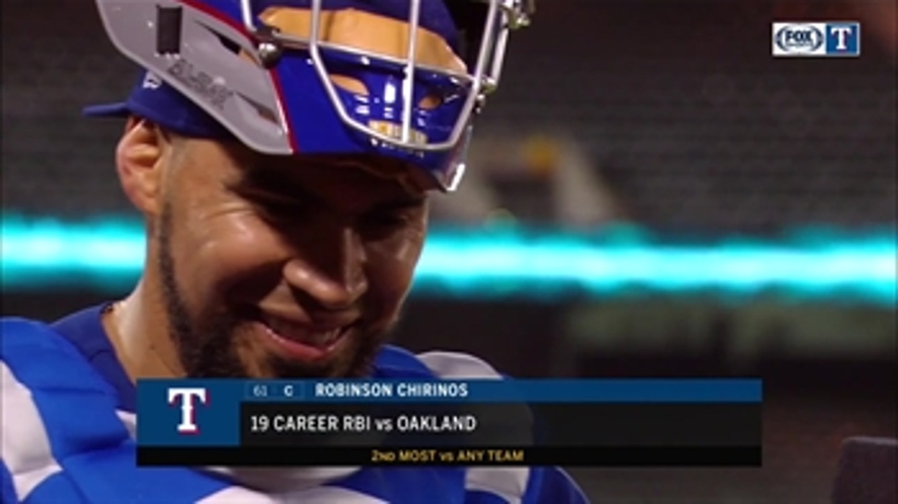 Robinson Chirinos on offense, defeating Oakland on the road
