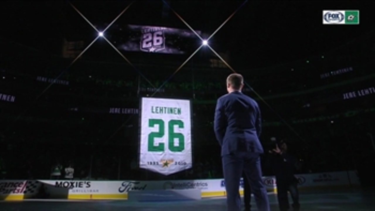 Lehtinen's Jersey Number being raised at American Airlines Center