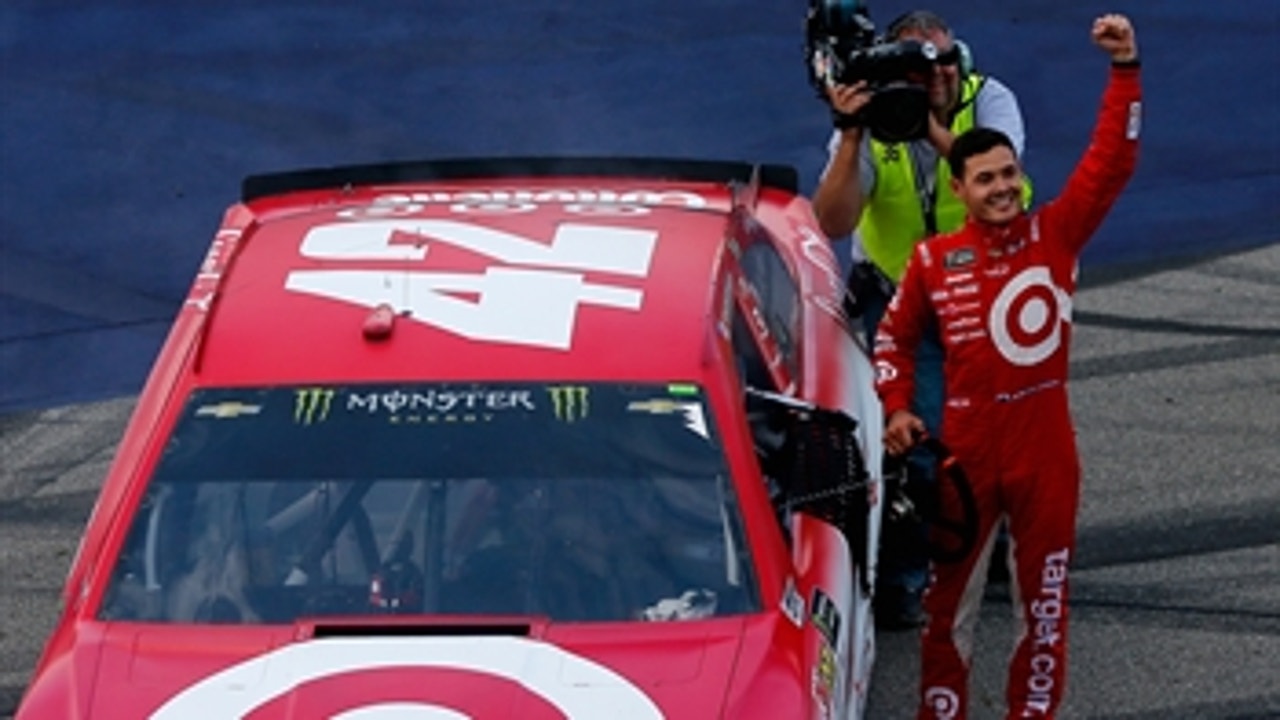 Kyle Larson Powers to the Lead and Claims Overtime Win at Michigan.