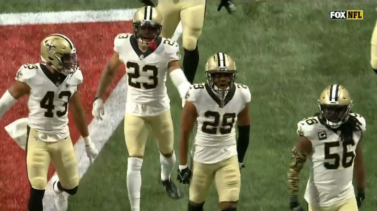 Saints' Paulson Adebo makes a spectacular one-handed interception against the Falcons