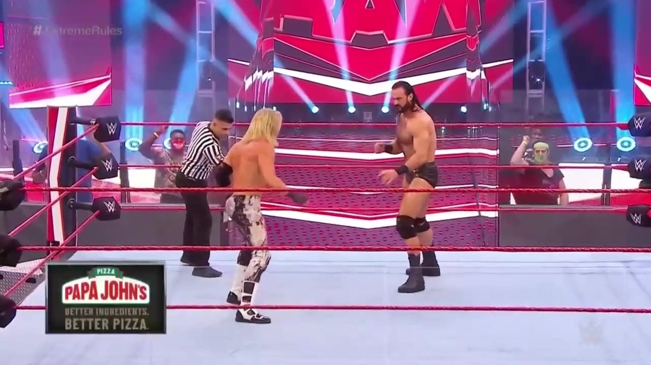 Drew McIntyre and Dolph Ziggler clash in an Extreme Rules match for the WWE Title on RAW