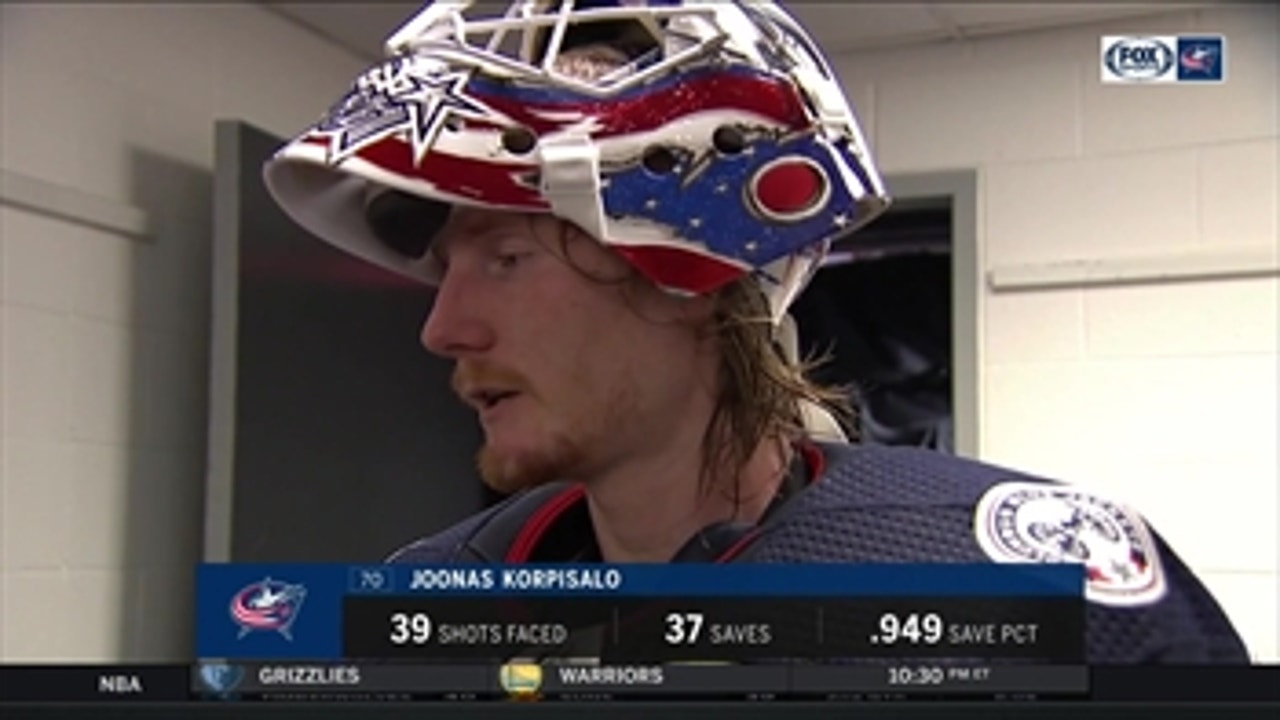 Joonas Korpisalo credits his team for a lights-out win over the Capitals