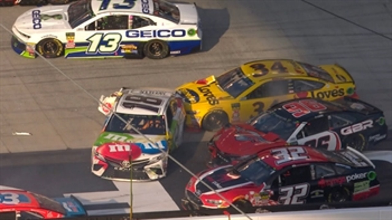 Kyle Busch spins, triggering big pileup on lap two | 2018 BRISTOL
