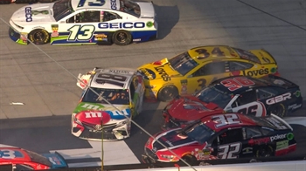 Kyle Busch spins, triggering big pileup on lap two | 2018 BRISTOL