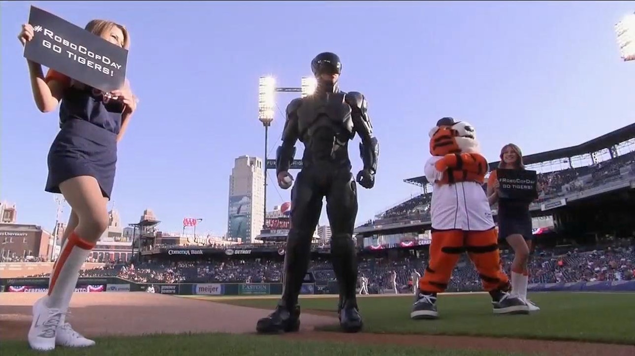 Robocop throws out first pitch at Tigers game