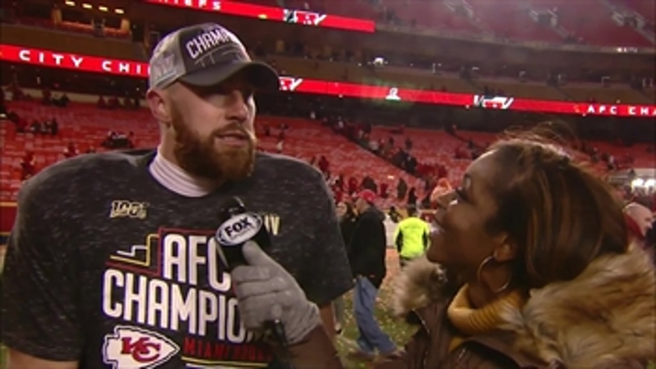 Travis Kelce joins FOX's Kristina Pink following the Chiefs punching their ticket to the Super Bowl