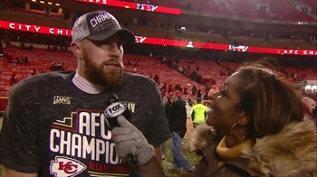 Travis Kelce joins FOX's Kristina Pink following the Chiefs punching their ticket to the Super Bowl