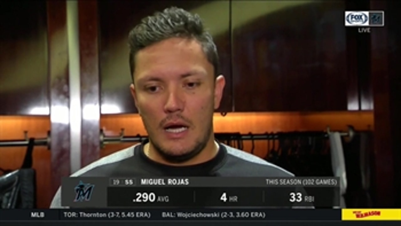 Marlins infielder Miguel Rojas talks about leaving Thursday's game with an injury