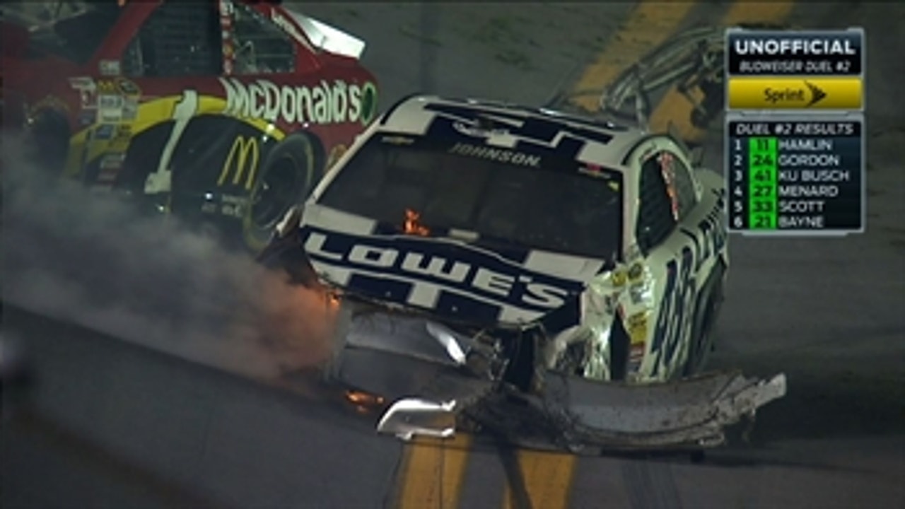 CUP: Jimmie Johnson Triggers Last Lap Wreck  - Budweiser Duel 2