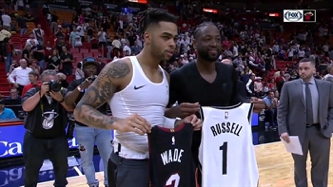 Dwyane Wade, D'Angelo Russell swap jerseys after Heat's win