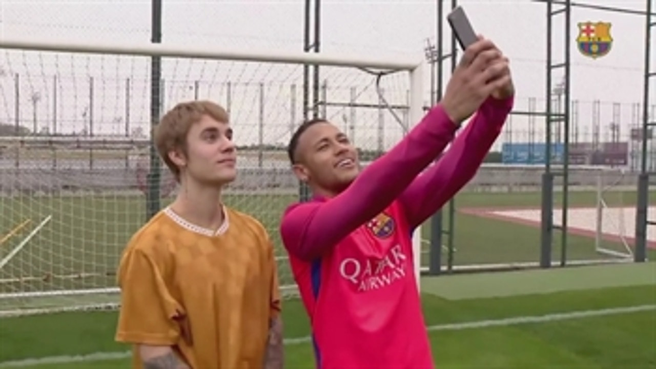 Justin Bieber and Neymar have a kick around at Barcelona training