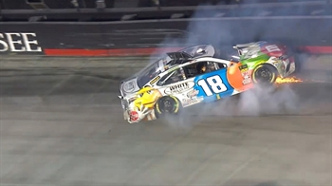 Kyle Busch spins after tire failure from going three-wide | 2018 BRISTOL