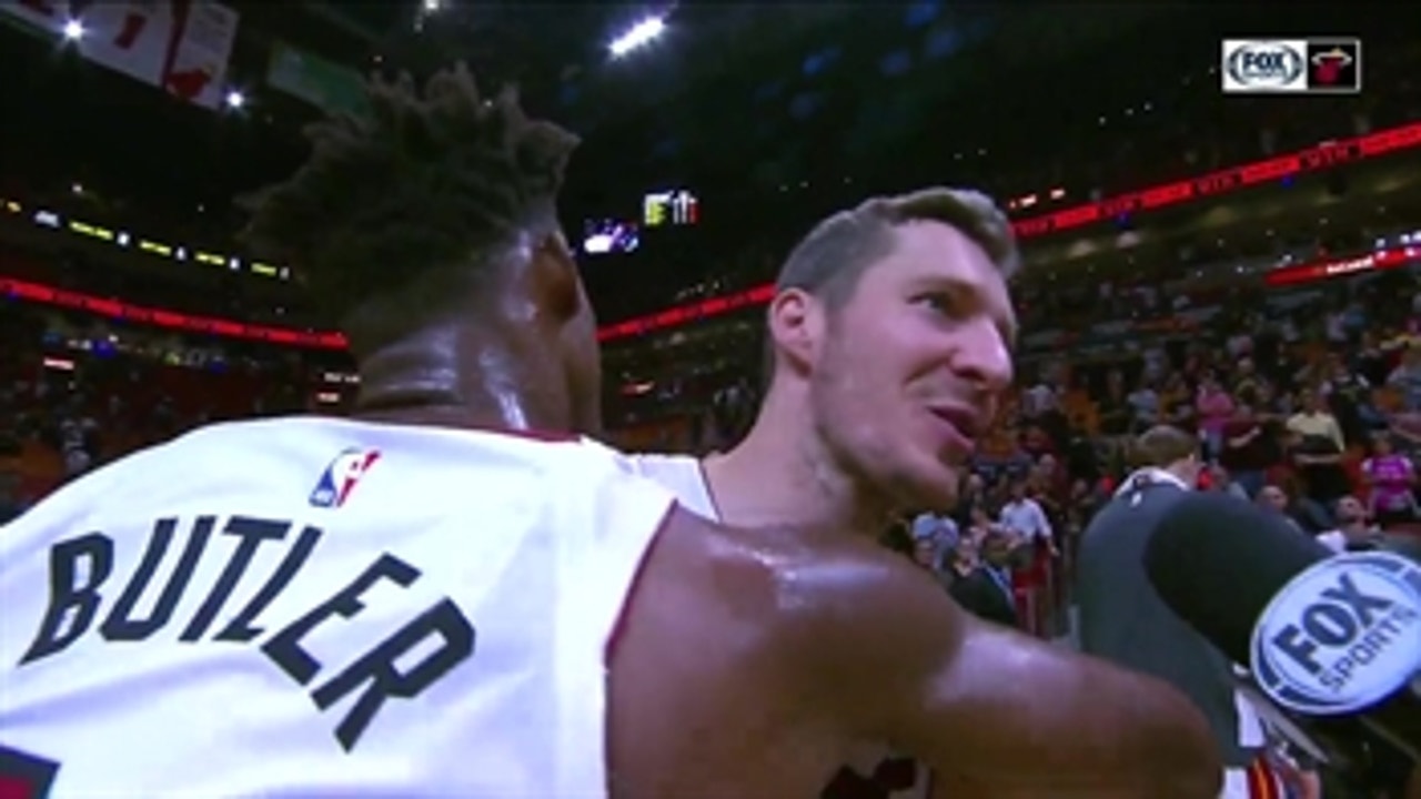 Goran Dragic joins the Winner's Circle after victory over Raptors