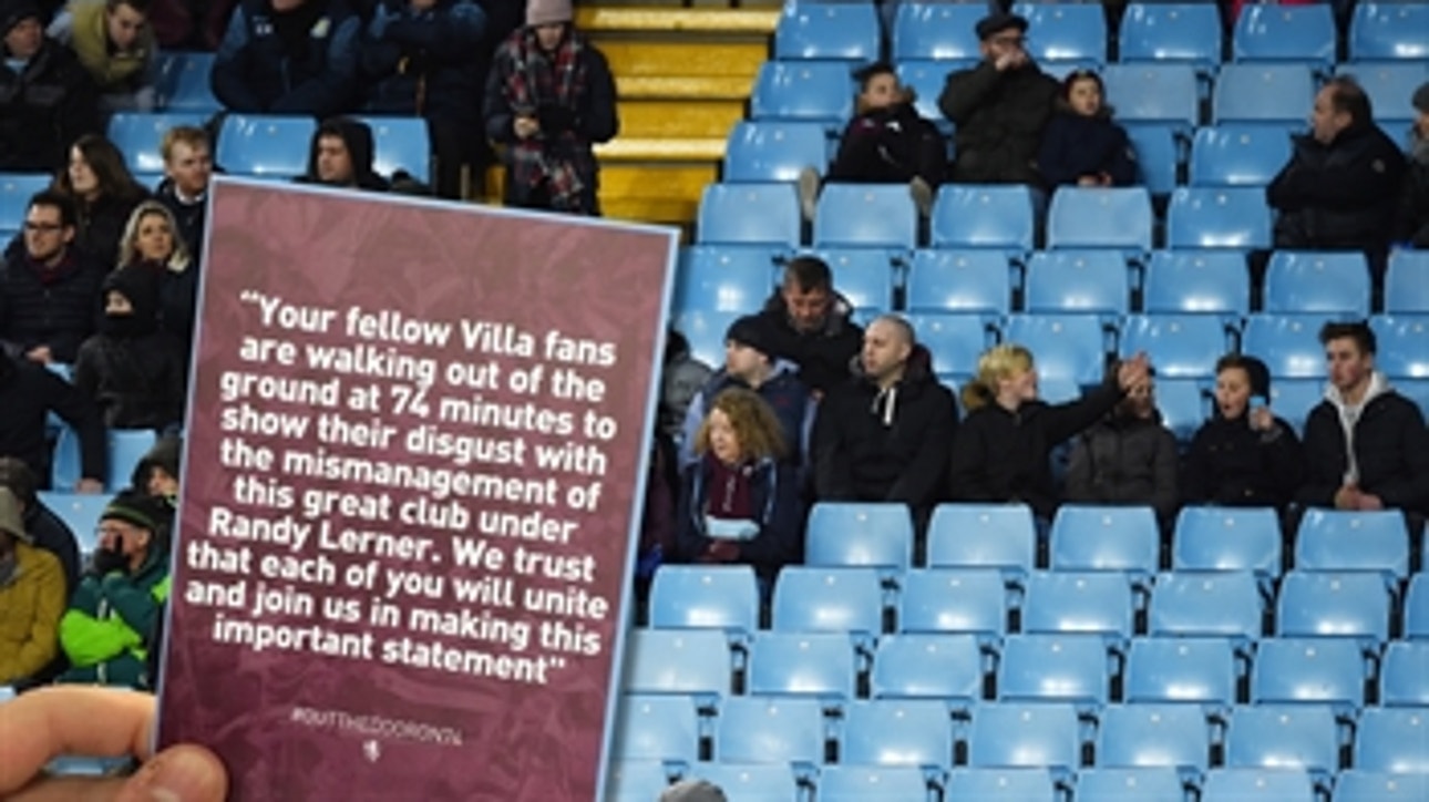 Last place Aston Villa fans are very unhappy with the club's owner, walk out during match