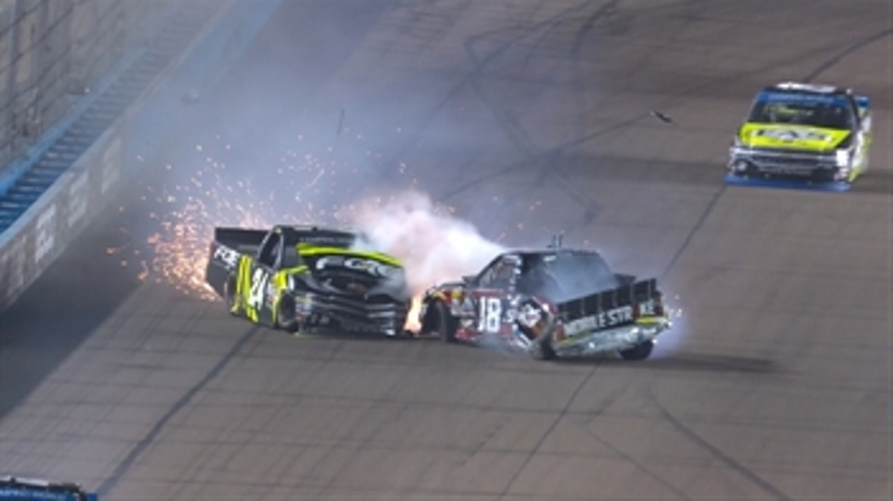 Christopher Bell and Noah Gragson wreck late racing for the lead ' 2017 TRUCK SERIES ' FOX NASCAR