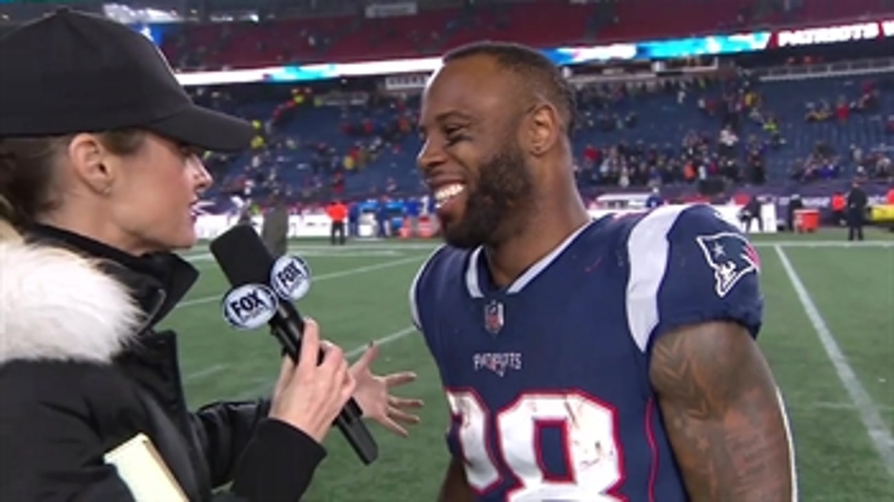 Erin Andrews talks with James White after the Patriots win over the Vikings