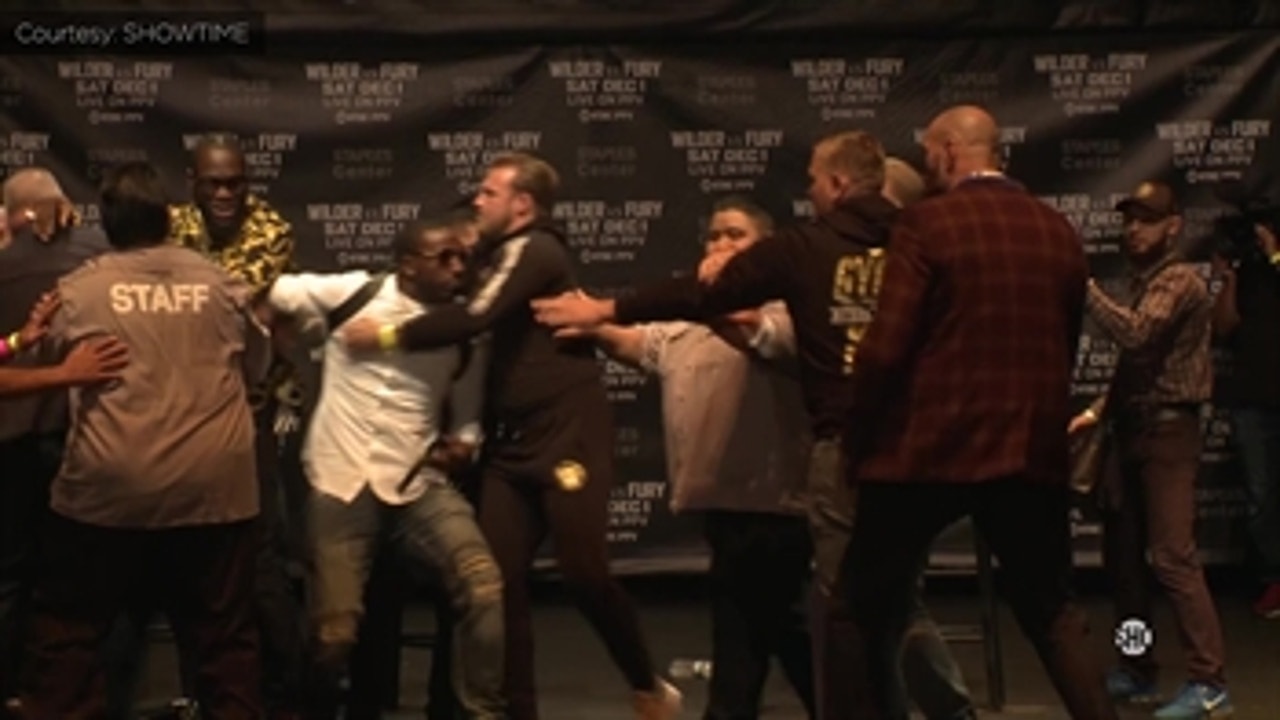 Tempers flare as Deontay Wilder, Tyson Fury get into shoving match