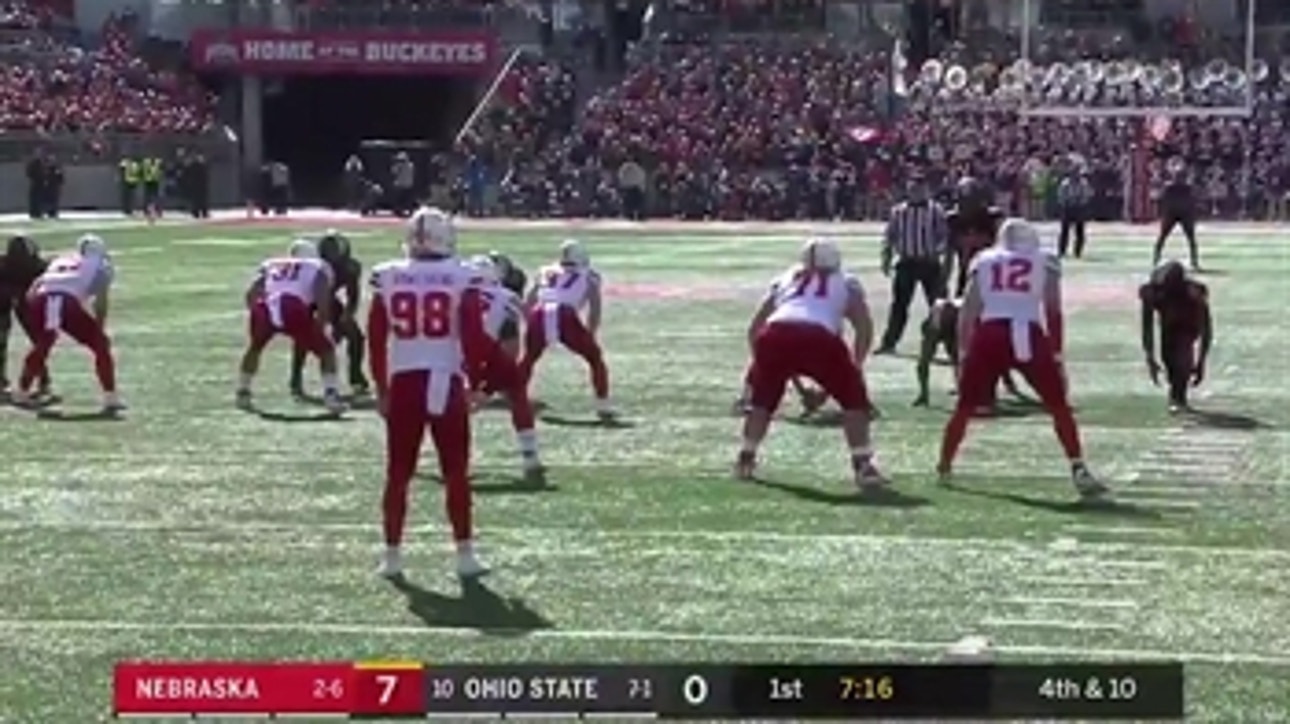 Ohio State blocks a Nebraska punt through the end zone for a safety