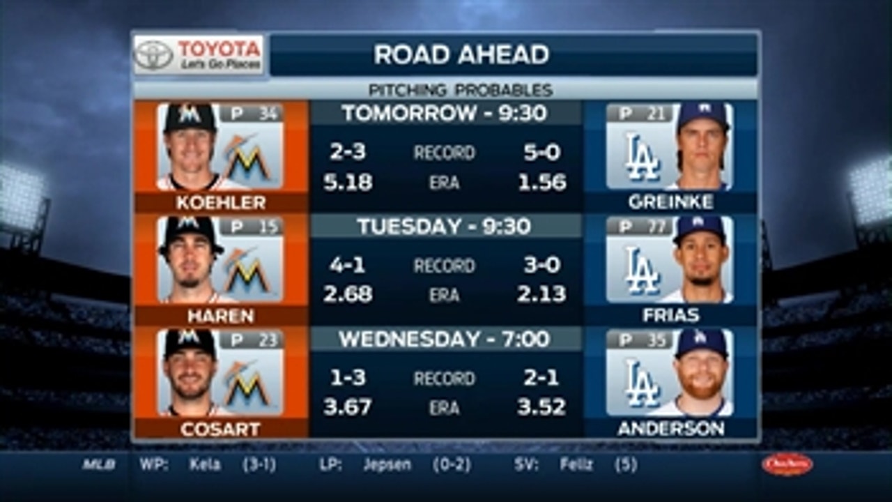 Marlins travel to L.A. to face sizzling Dodgers
