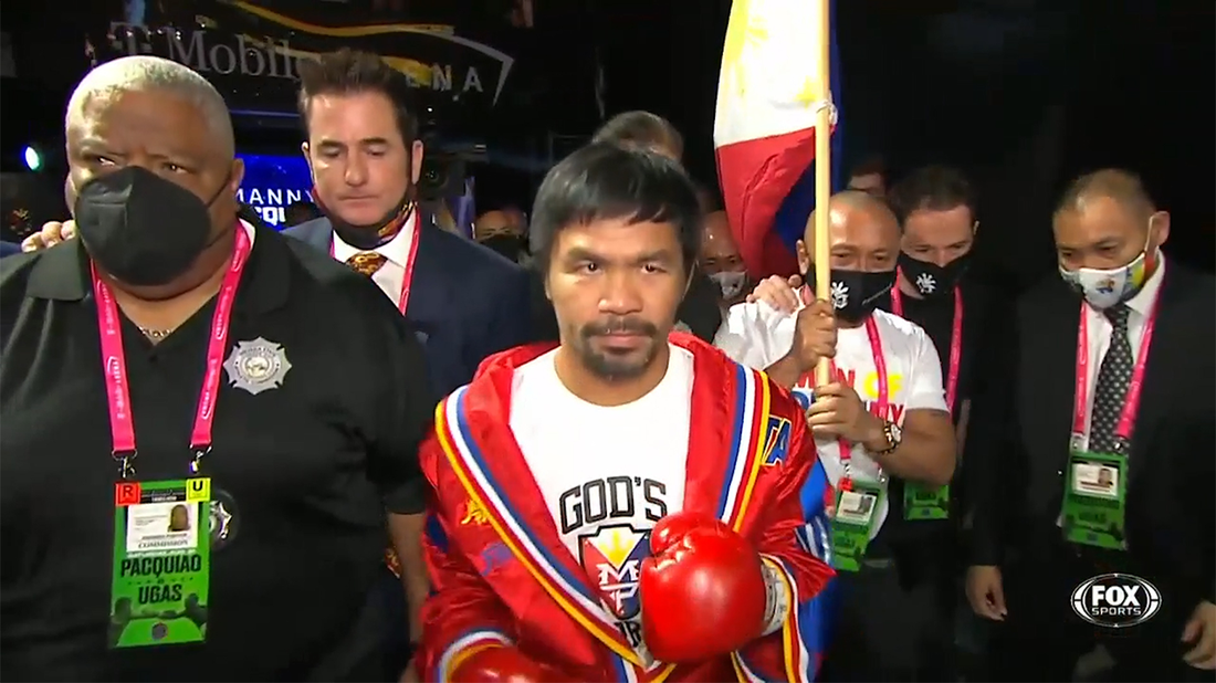 Manny Pacquiao enters the ring for his fight with Yordenis Ugas