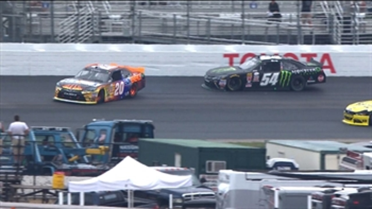 NXS: Denny Hamlin Runs Kyle Busch Up Track Twice - Loudon 2015