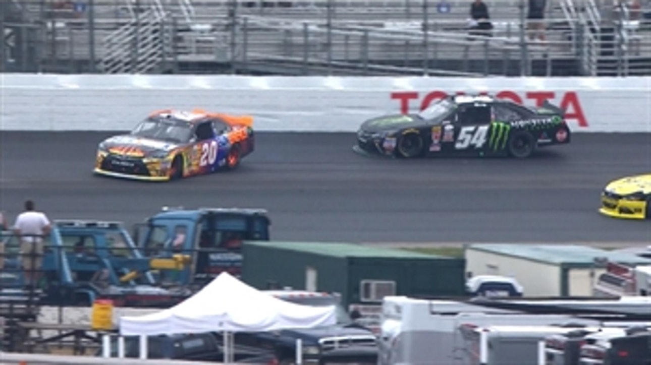 NXS: Denny Hamlin Runs Kyle Busch Up Track Twice - Loudon 2015