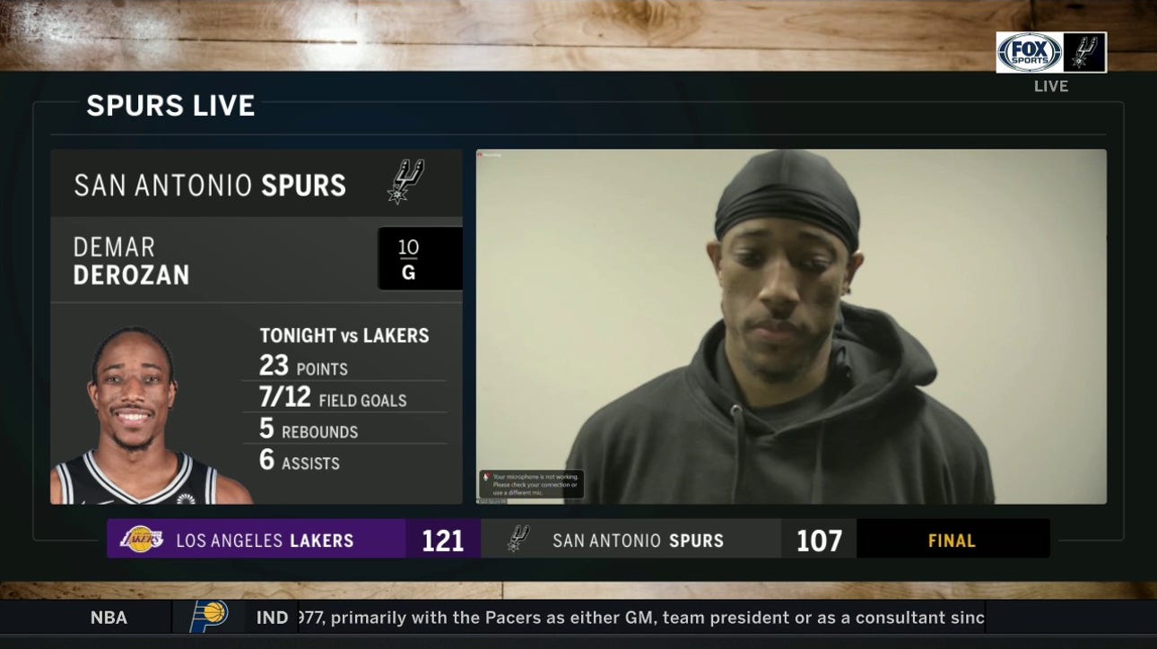 DeMar DeRozan scored 23 for San Antonio in the loss to LA Lakers