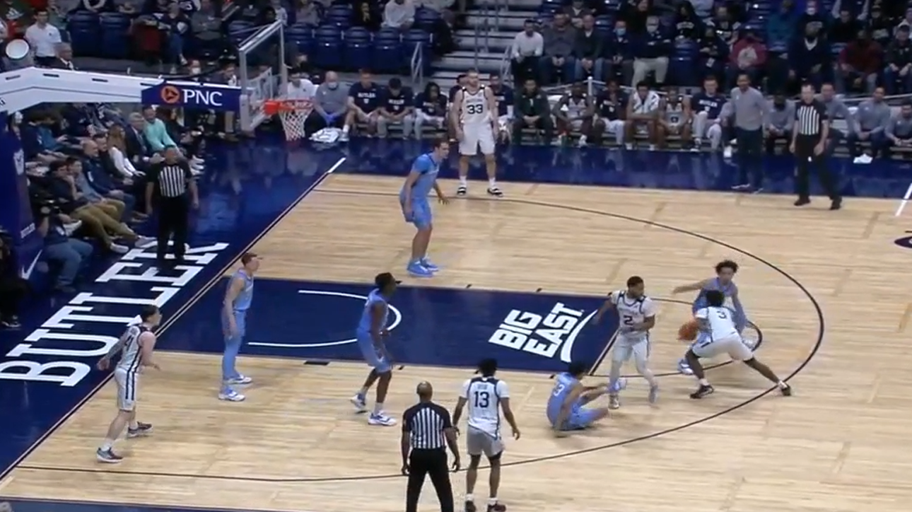 Butler's Chuck Harris drops defender with nasty move and finishes at the rim