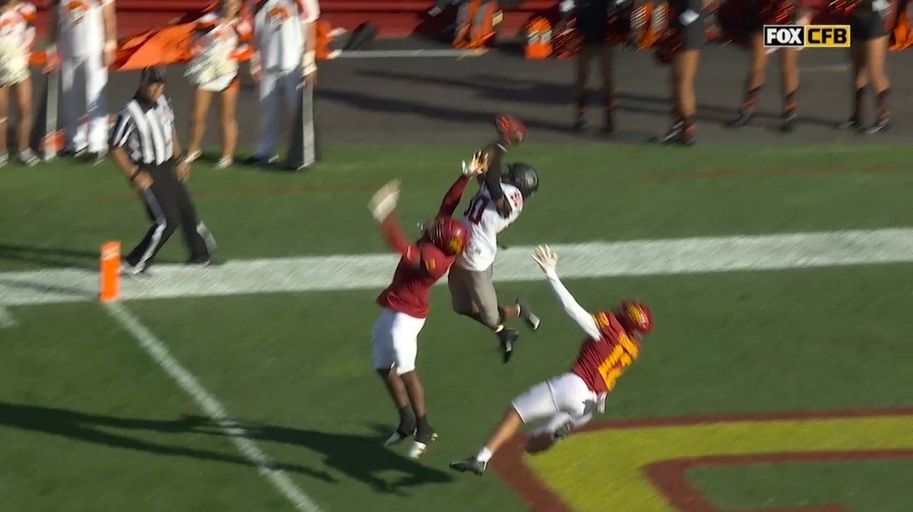 Brennan Presly makes spectacular 42-yard TD catch in double coverage, Oklahoma State takes 14-7 lead