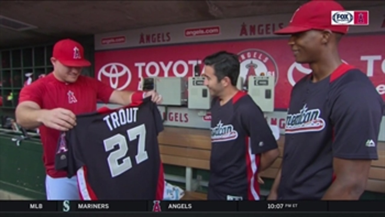 U.S. Army Sergeant presents Mike Trout with his All-Star Game jersey