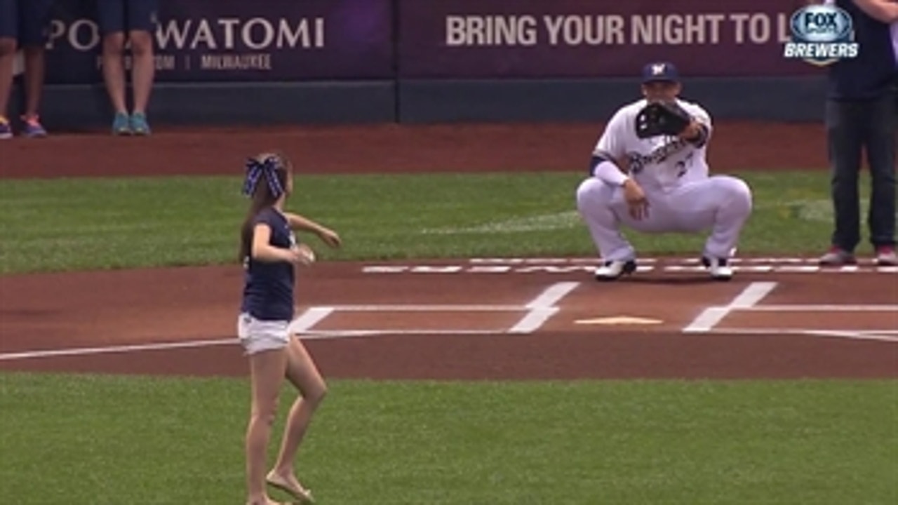 Carlos Gomez's 'Crying Fan' throws out first pitch