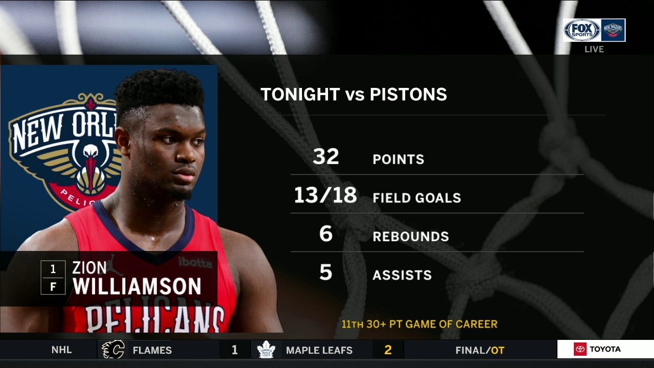 Zion Williamson Scores 32 in the Pelicans Win over the Pistons ' Pelicans Live
