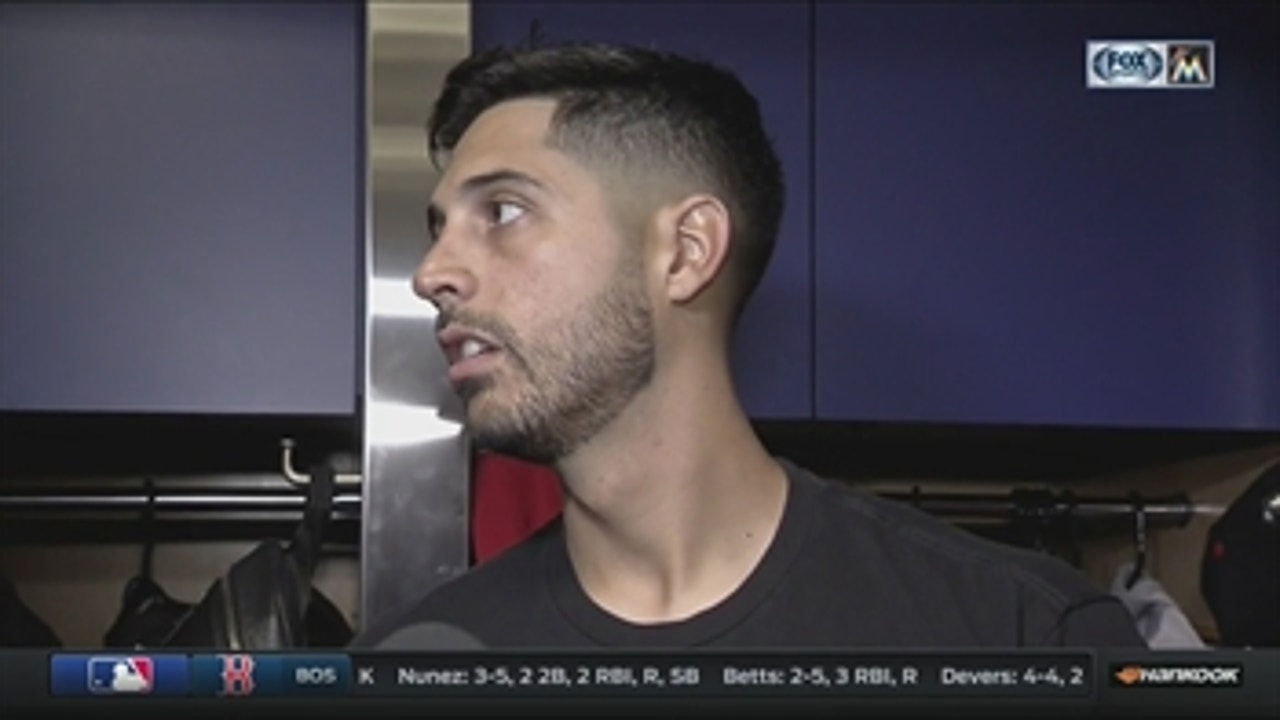 Gio Gonzalez reacts to his near no hitter against the Marlins
