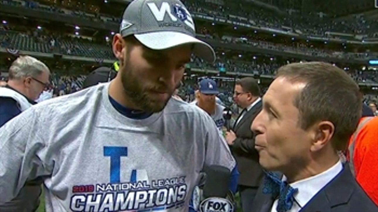 Chris Taylor talks with Ken Rosenthal after helping win Game 7 of the NLCS