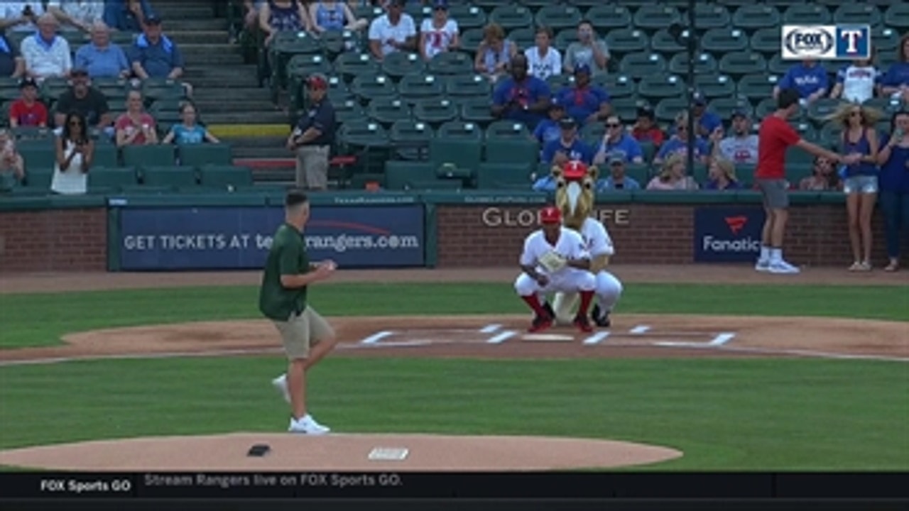 Baylor's Charlie Brewer Throws out First Pitch at Rangers Game