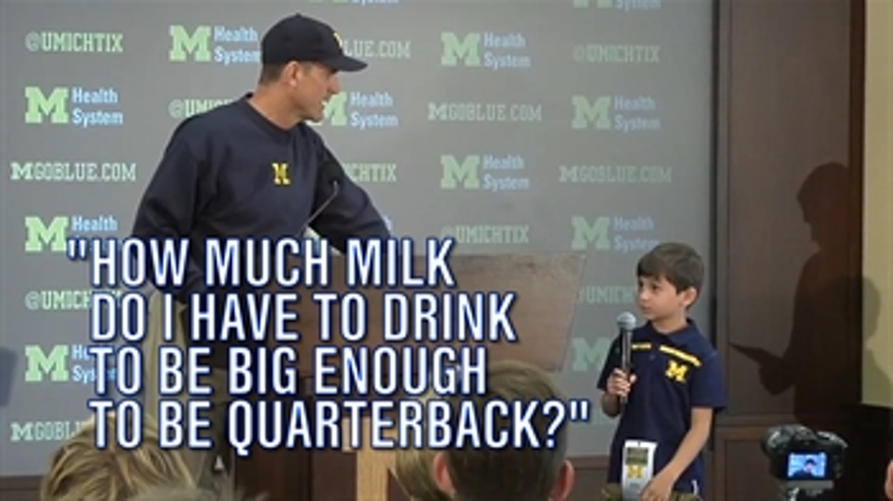 A young Michigan fan asks Jim Harbaugh the tough questions