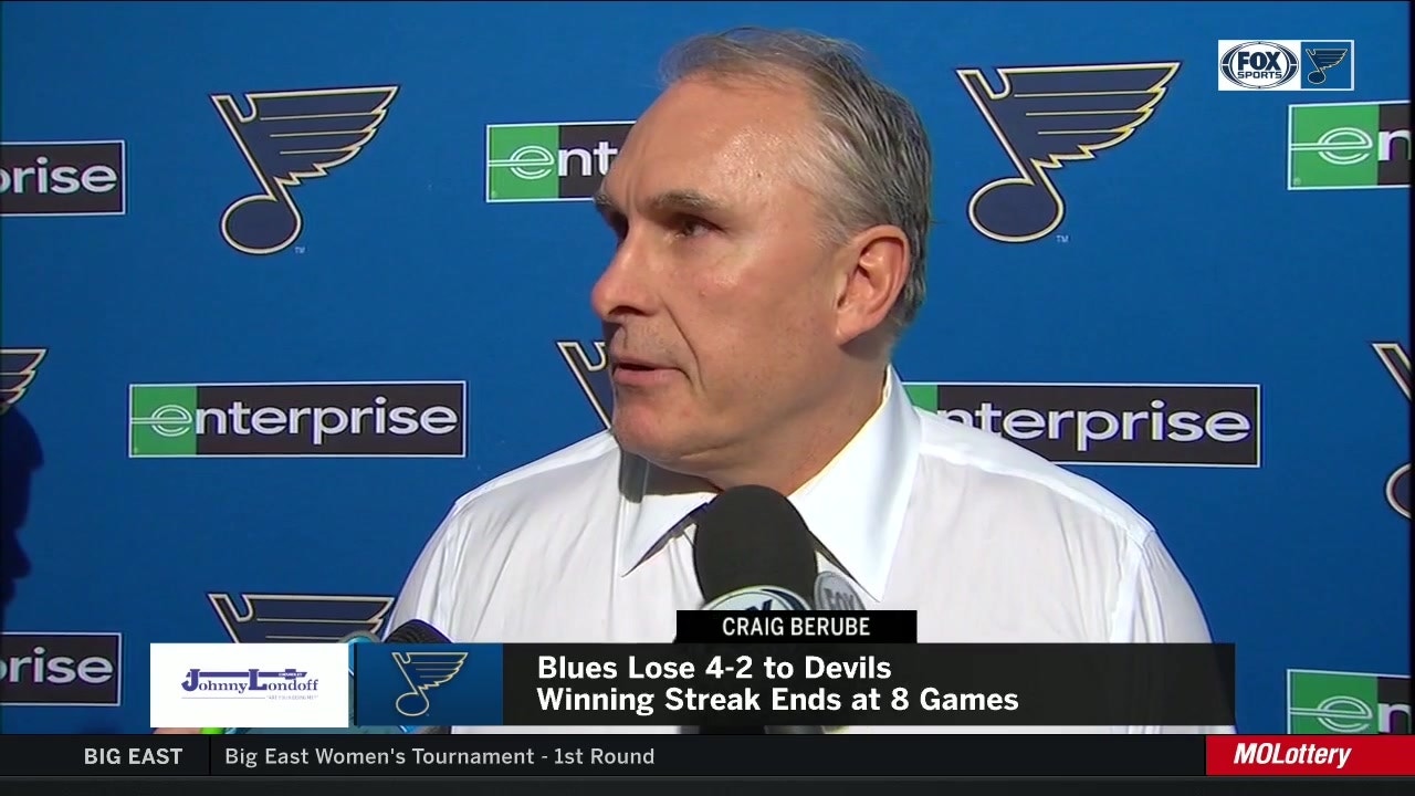 Berube on loss to Devils: 'We didn't really get to our game tonight'