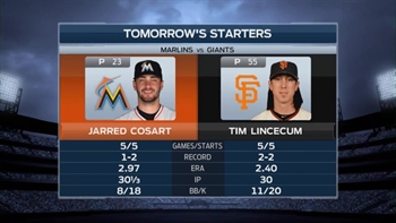Marlins' Cosart on mound vs. Giants' Lincecum on Friday