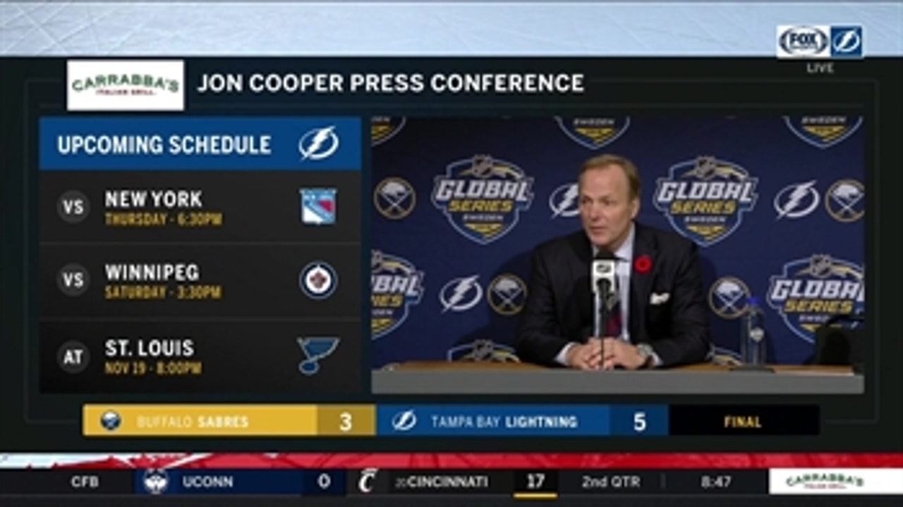 Jon Cooper talks Lightning's play in Sweden after 2-game sweep of Sabres