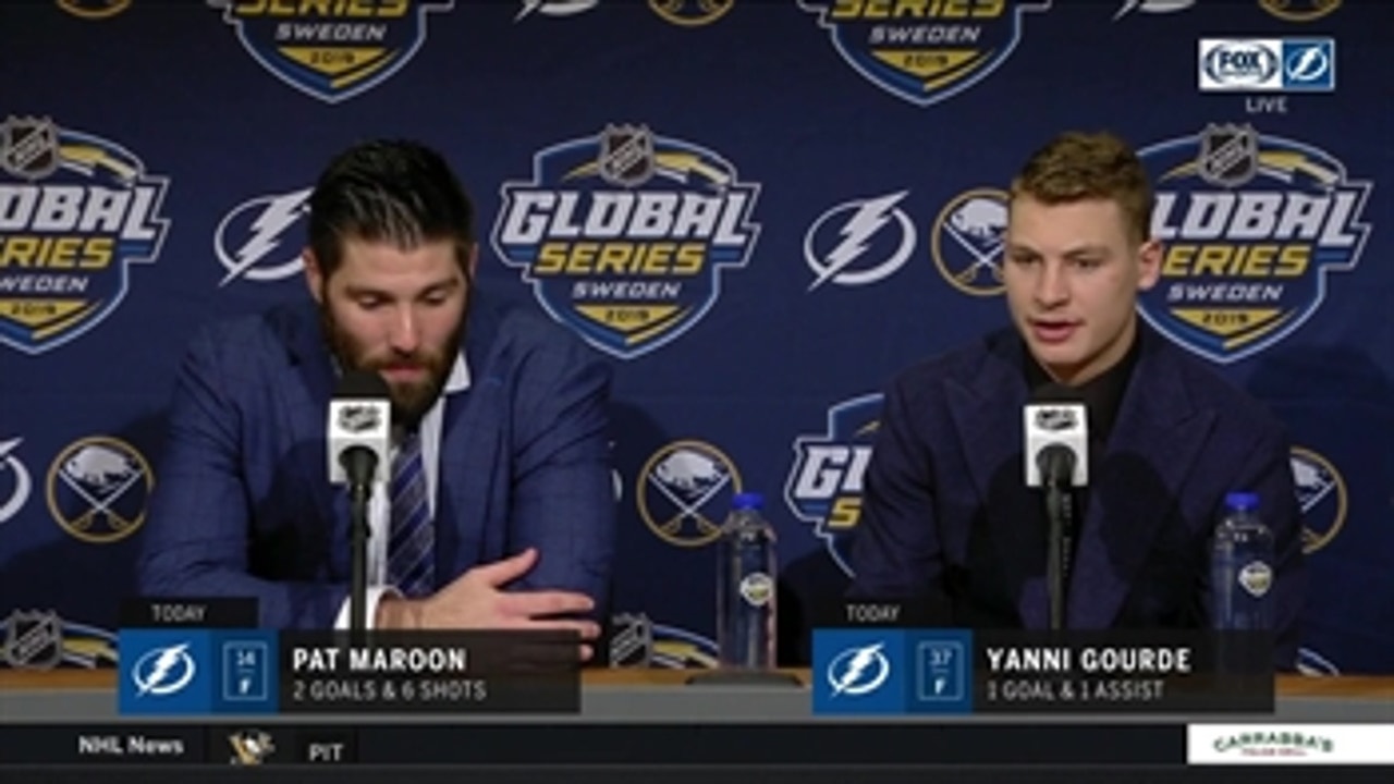 Pat Maroon, Yanni Gourde discuss chemistry, how they wreaked havoc on Sabres in Sweden
