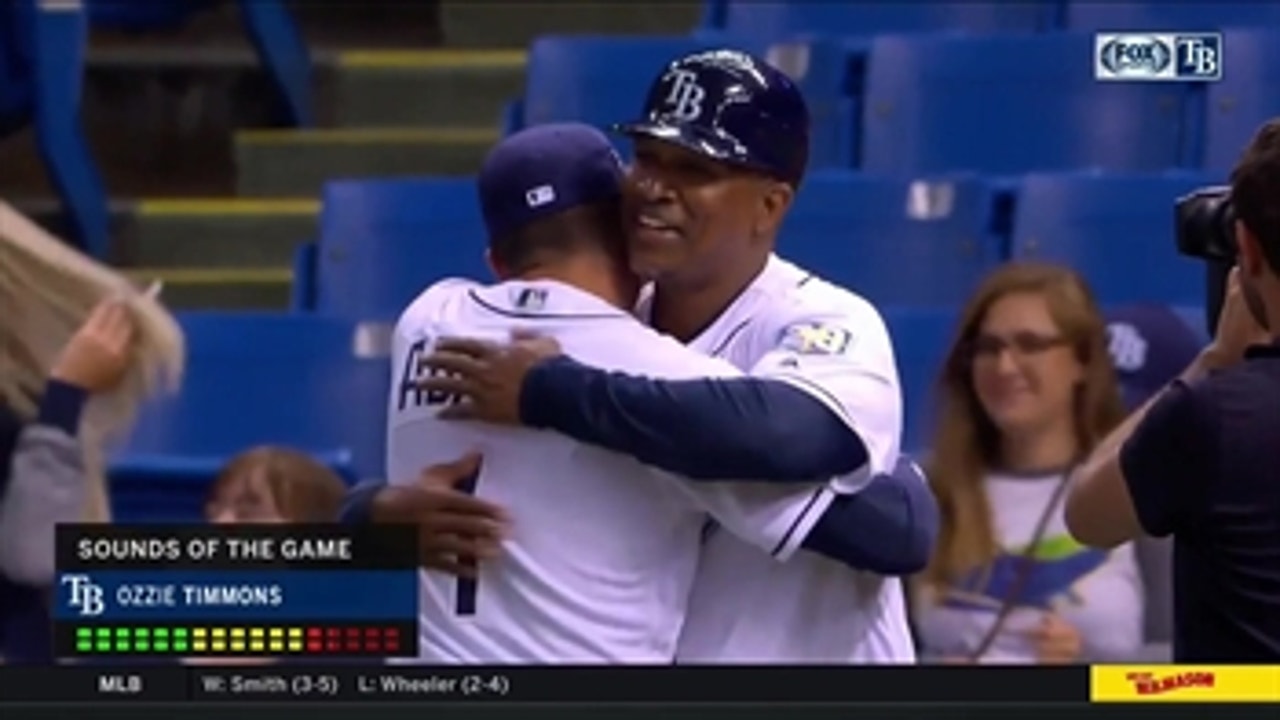 Rays 1B coach Ozzie Timmons gets mic'd up against Red Sox