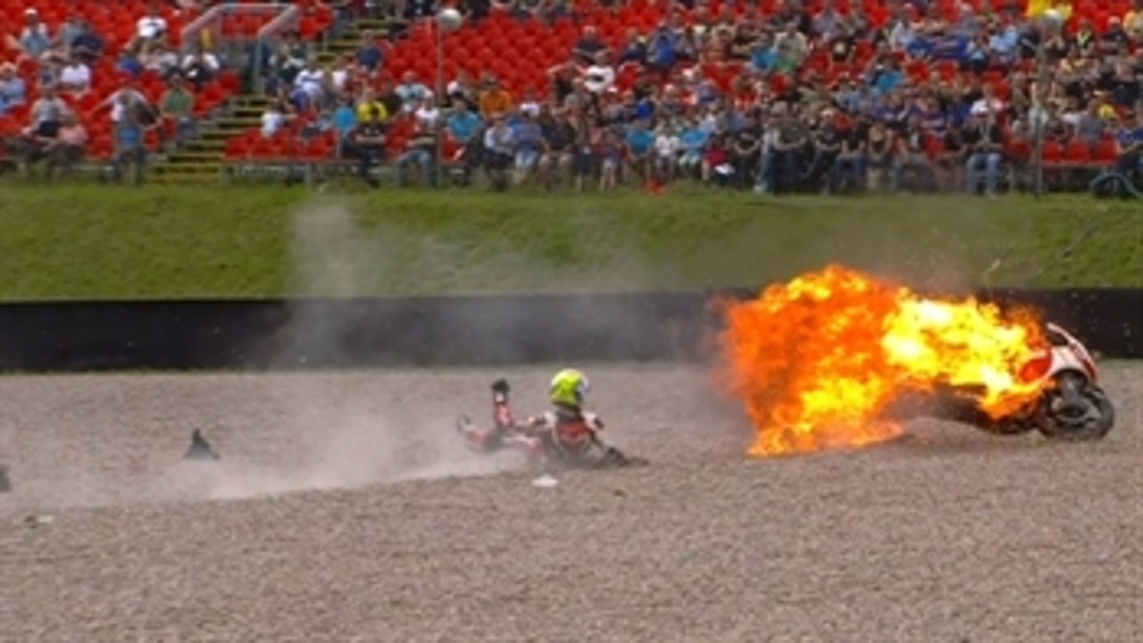 Moto2: Zarco's Bike Becomes Flying Fireball - German GP 2014