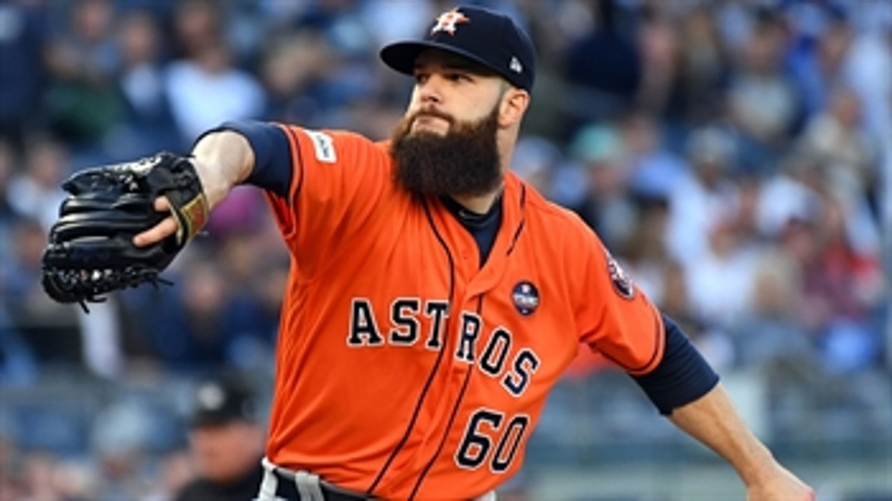 Dallas Keuchel talks with Ken Rosenthal after the Astros Game 7 win