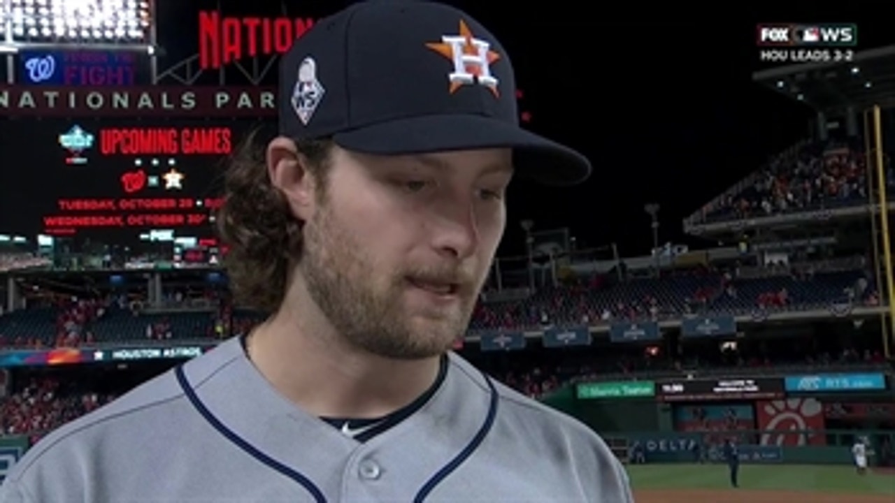 Gerrit Cole talks post game about his performance in Game 5 of the World Series