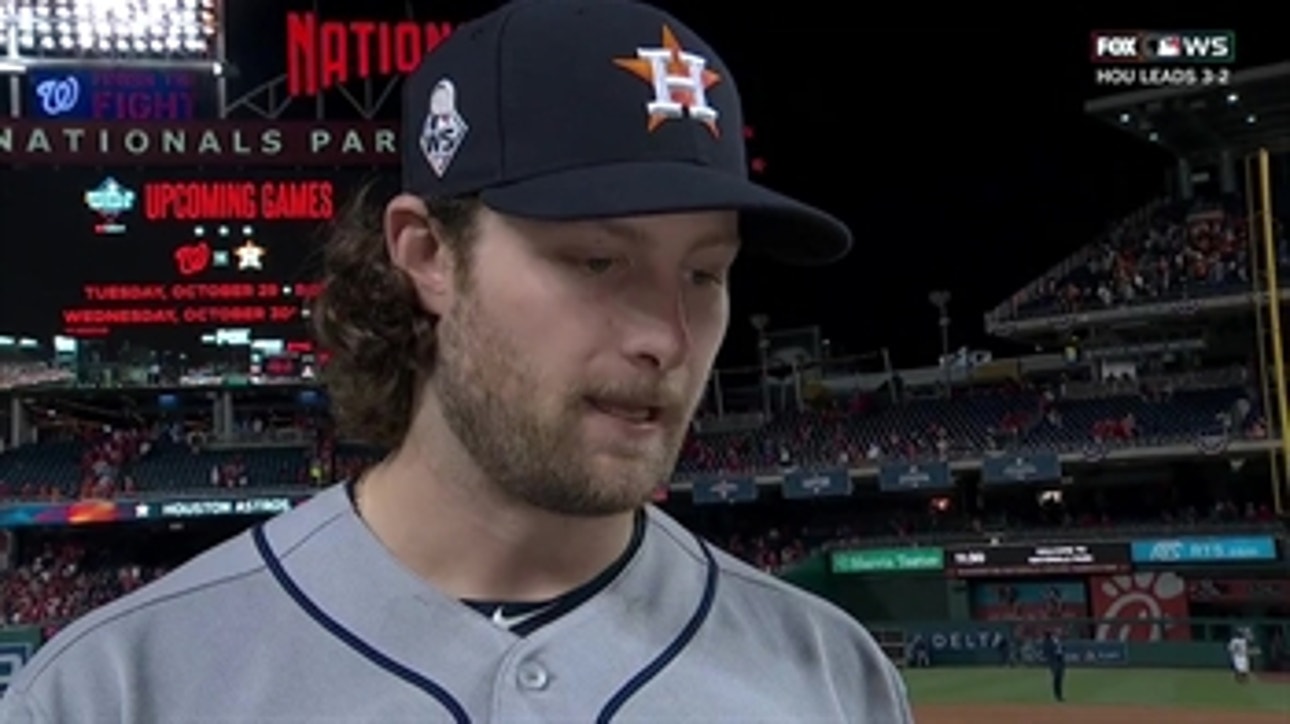 Gerrit Cole talks post game about his performance in Game 5 of the World Series