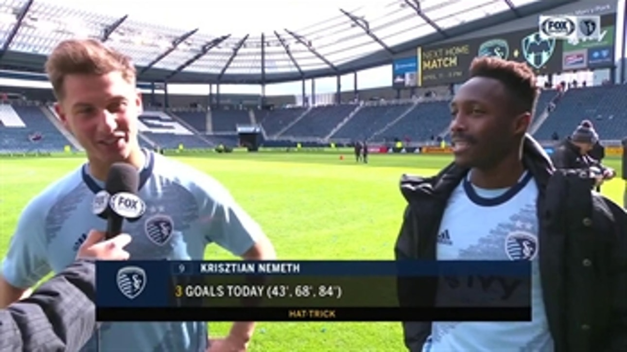 Krisztian Nemeth and Gerso react after Sporting KC's win over Impact